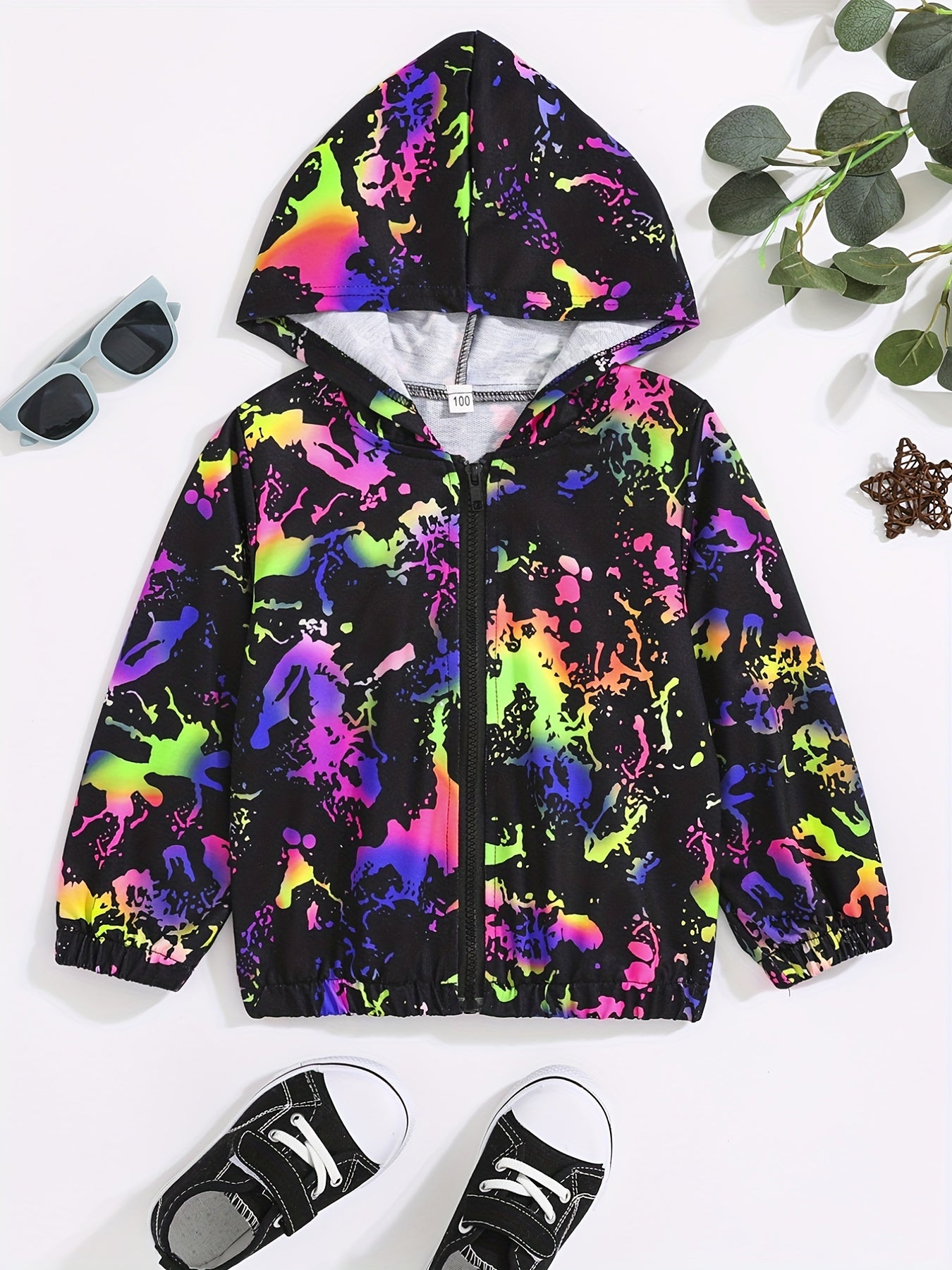 Girls Glow In The Dark Graffiti Hooded Jacket Windbreaker