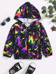 Girls Glow In The Dark Graffiti Hooded Jacket Windbreaker