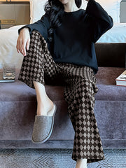 Cozy Pajama Set Long Sleeve Top & Plaid Pants Women's Sleepwear