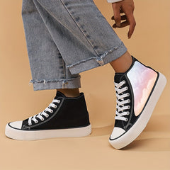 Dream Cloud Print High Top Canvas Sneakers Lace Up Skate Shoes