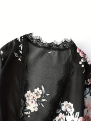 Women's Long Floral Print Kimono Nightgown