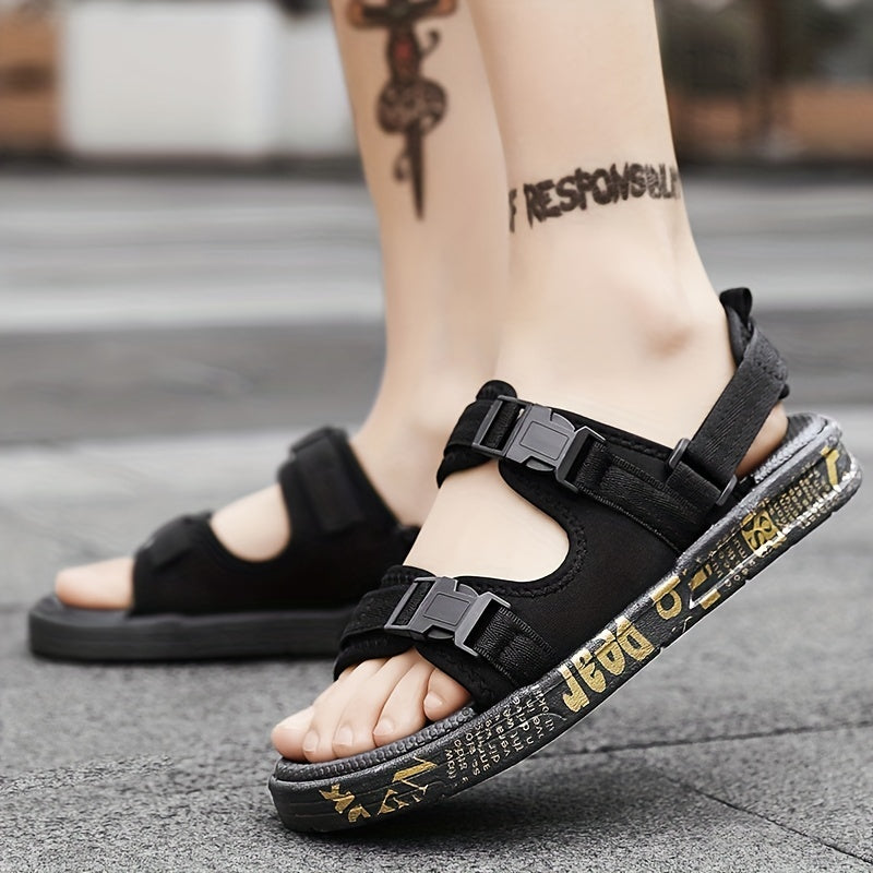 Men's Open Toe Graphic Print Sandals Non Slip Comfortable Beach Shoes Summer