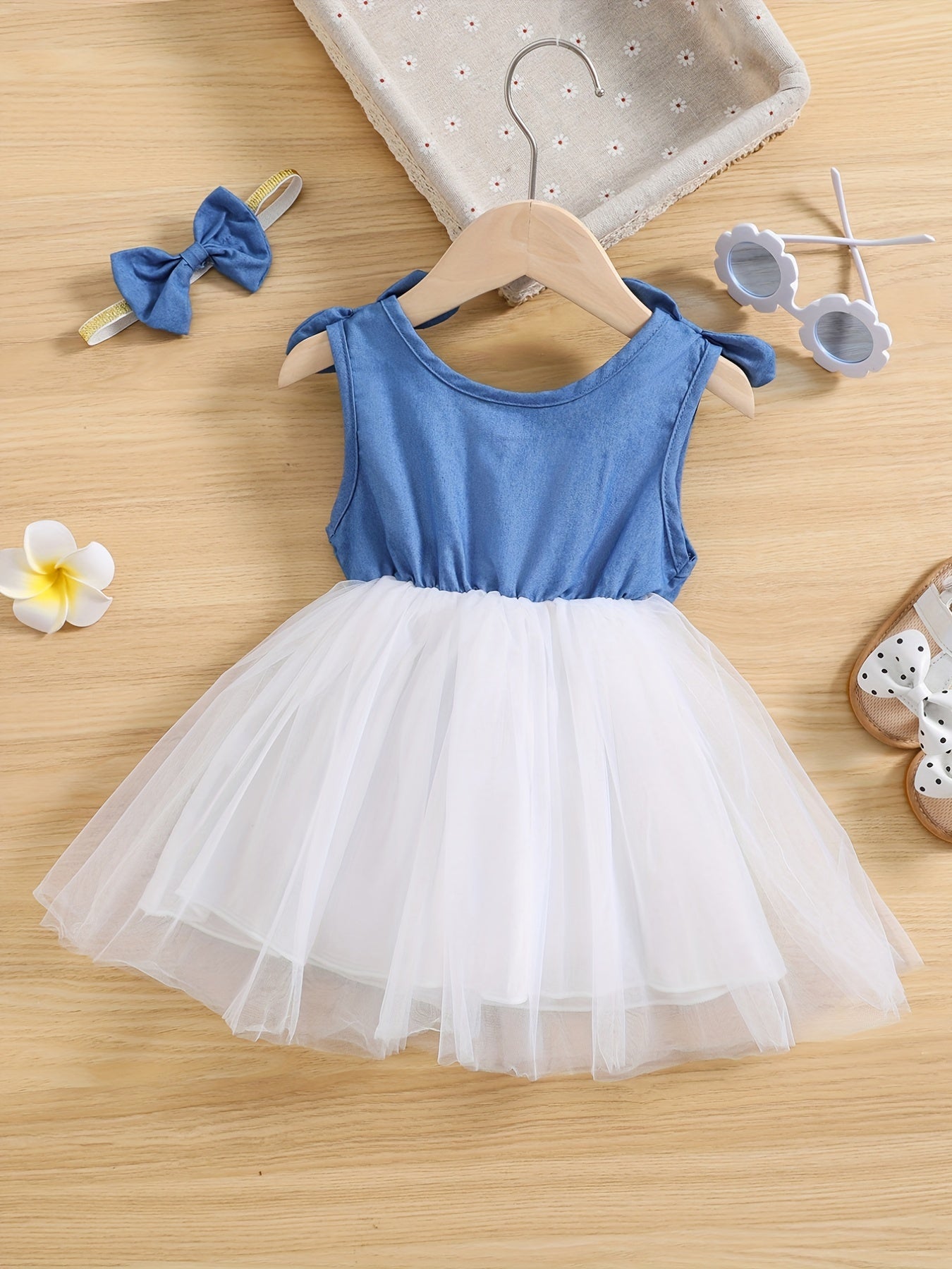 Baby Girls Denim Top Mesh Skirt