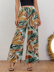 Abstract Print Wide Leg Pants Casual Drawstring Waist Random Print Pants