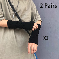 2 Pairs Unisex Long Arm Sleeves Fingerless Gloves for Warmth & Sun Protection