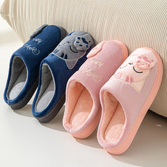 Cat Cartoon Plush Slippers Cozy Closed Toe Flat Fuzzy Indoor Shoes