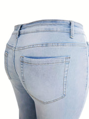 Women's Plus Ripped Fringe Trim Flare Leg Jeans