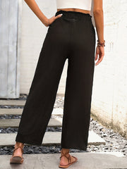 Solid Pocket Straight Leg Pants Tie Waist Casual