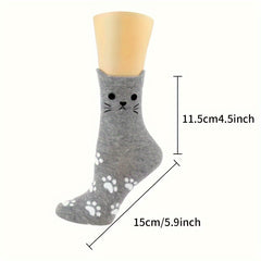 Men's Cartoon Cat Crew Socks 5 Pairs Cotton Blend Casual Unisex Socks