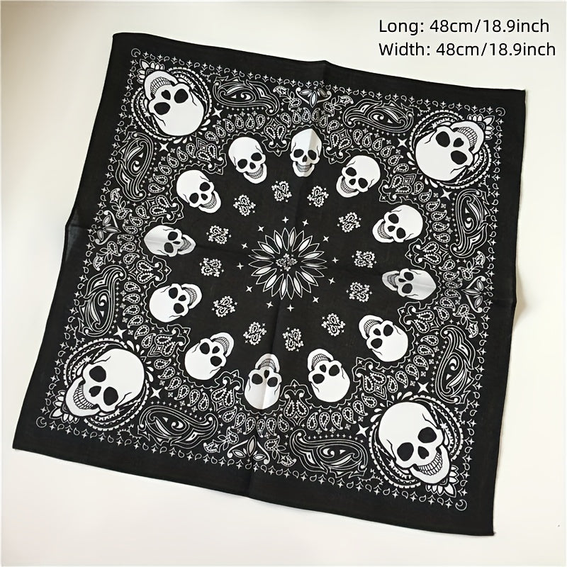 Hip Hop Skull Print Bandana Vintage Square Scarf Head Wraps Causal Neckerchief