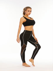 High Waist Yoga Pants with Mesh for Fitness & Running