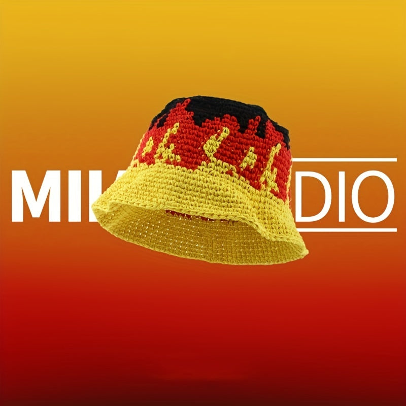 Yellow Red Flame Bucket Hat Hip Hop Crochet Sun Hats