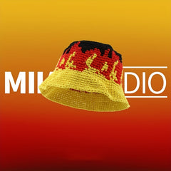 Yellow Red Flame Bucket Hat Hip Hop Crochet Sun Hats