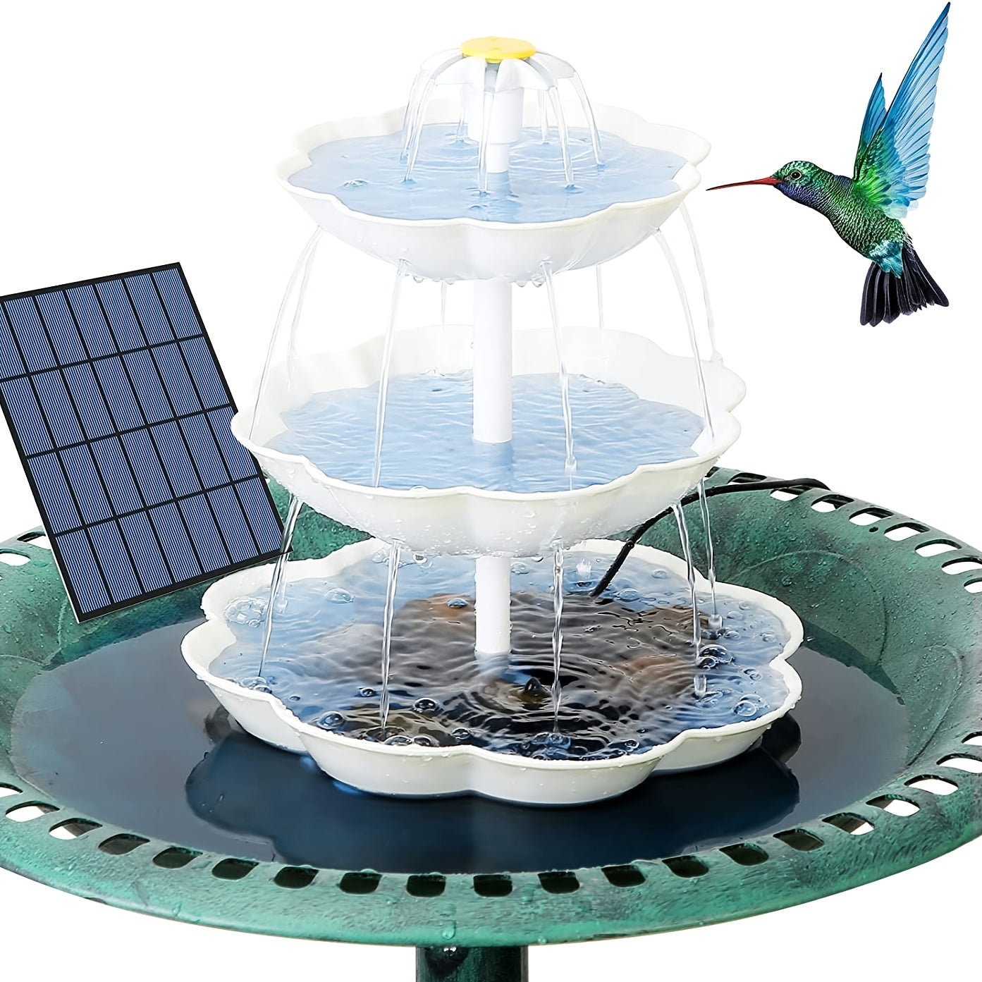 3 Tiered Bird Bath With 3 5W Solar Pump DIY Solar Fountain