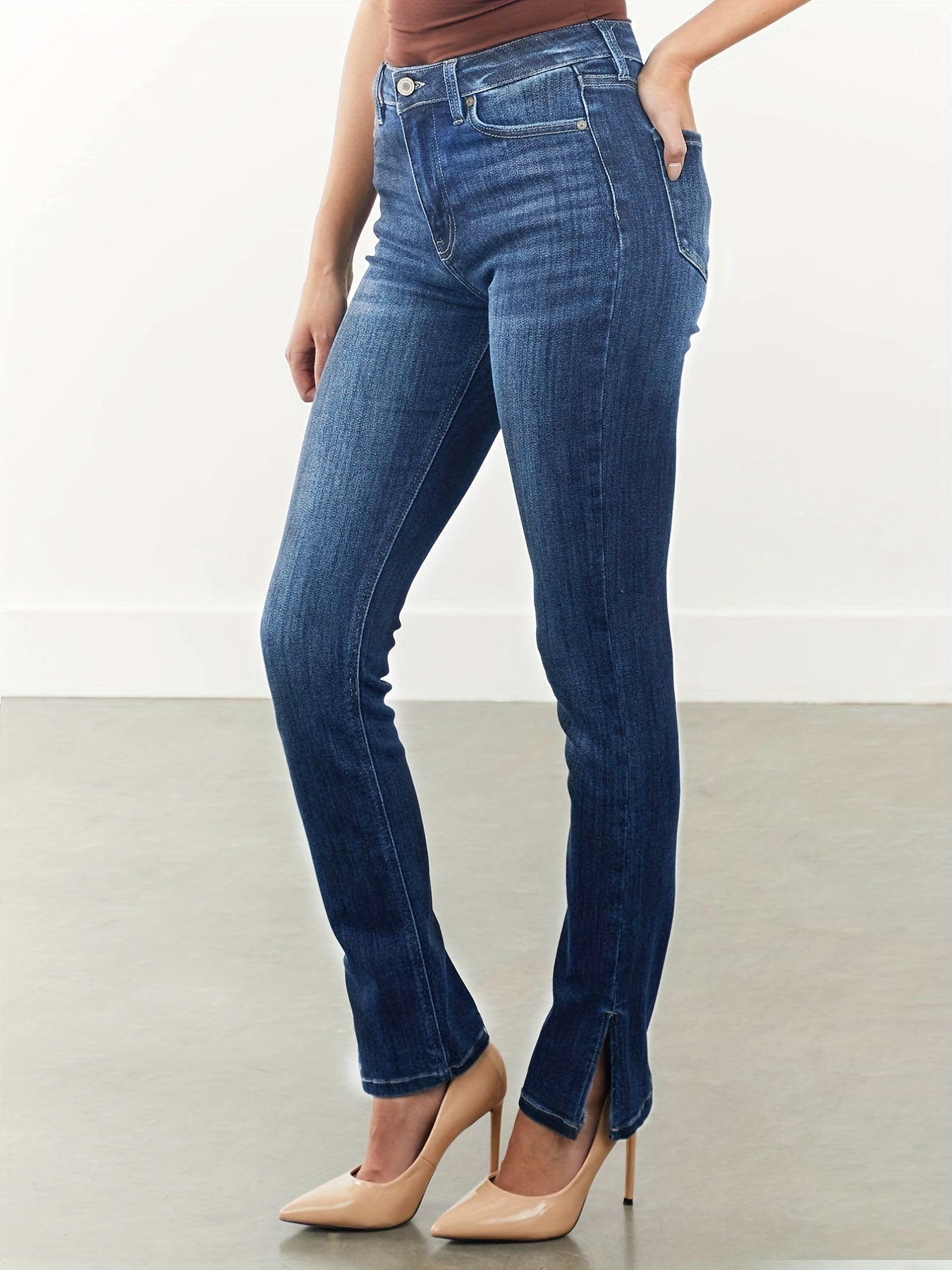 Medium Stretch Slim Fit Jeans Washed Slash Pocket Denim Pants