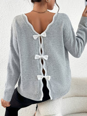 Scallop Trim Bow Back Pullover Sweater