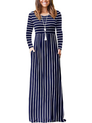 Striped Print High Waist Maxi Dress