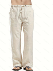 Men's Cotton & Linen Blend Long Pants Loose Elastic Waist Trousers