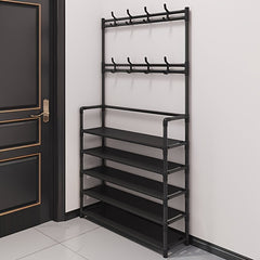 Carbon Steel Coat Rack Foyer Shoe Rack with 4 Shelves & 8 Hooks