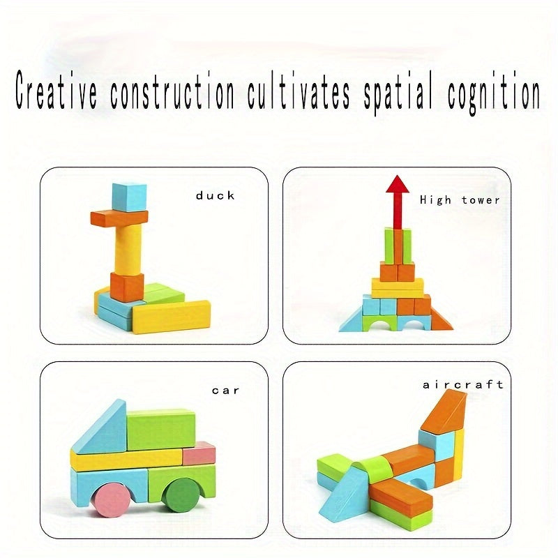 Colorful Wooden Building Blocks for Kids Large Particle Toy