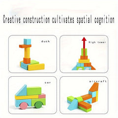 Colorful Wooden Building Blocks for Kids Large Particle Toy