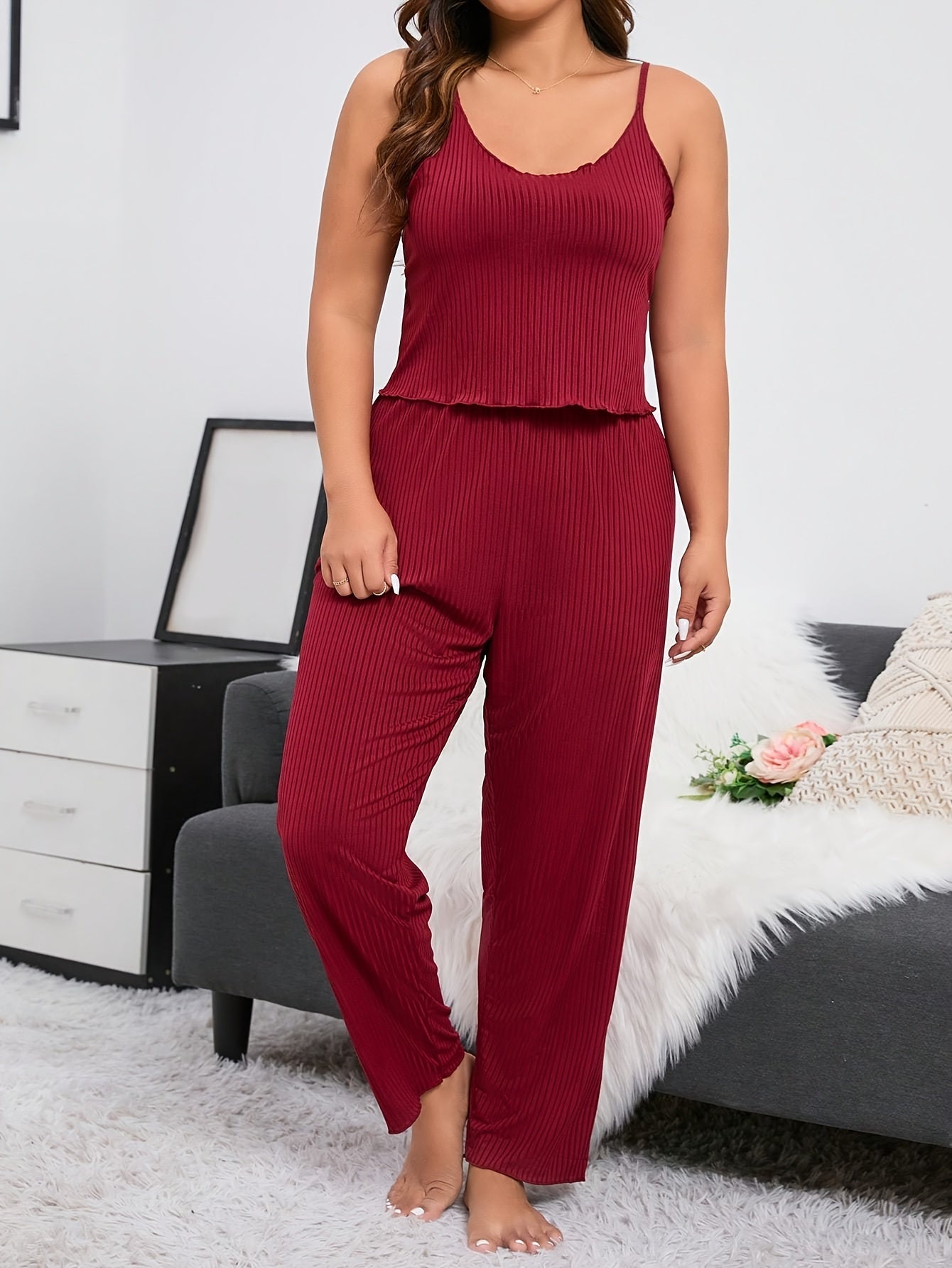 Ribbed Knit Cami Top & Pants Pajamas Set