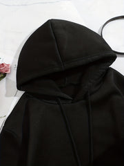 Warm Hooded Sweatshirt Front Pocket Fleece Hoodie Women's Sporty Sweatshirt