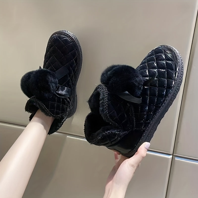 Women's Quilted Winter Snow Boots with Pom Poms