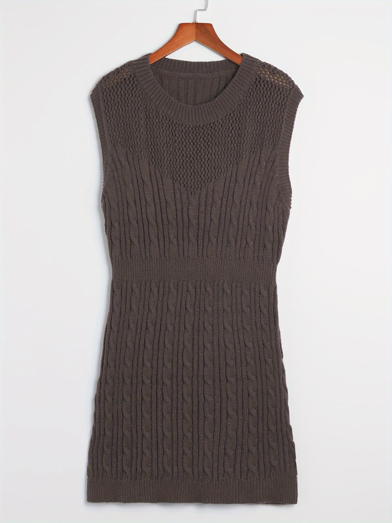 Solid Hollow Out Round Neck Sweater Dress