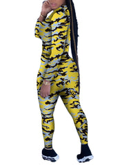 Camo Print Casual Two piece Set Zipper Long Sleeve Tops & Long Length Pants