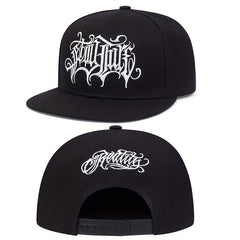 Men's Embroidered Flat Brim Hat for Outdoor Sports