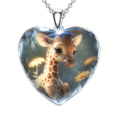 Little Giraffe Animal Heart Pendant Necklace for Girls