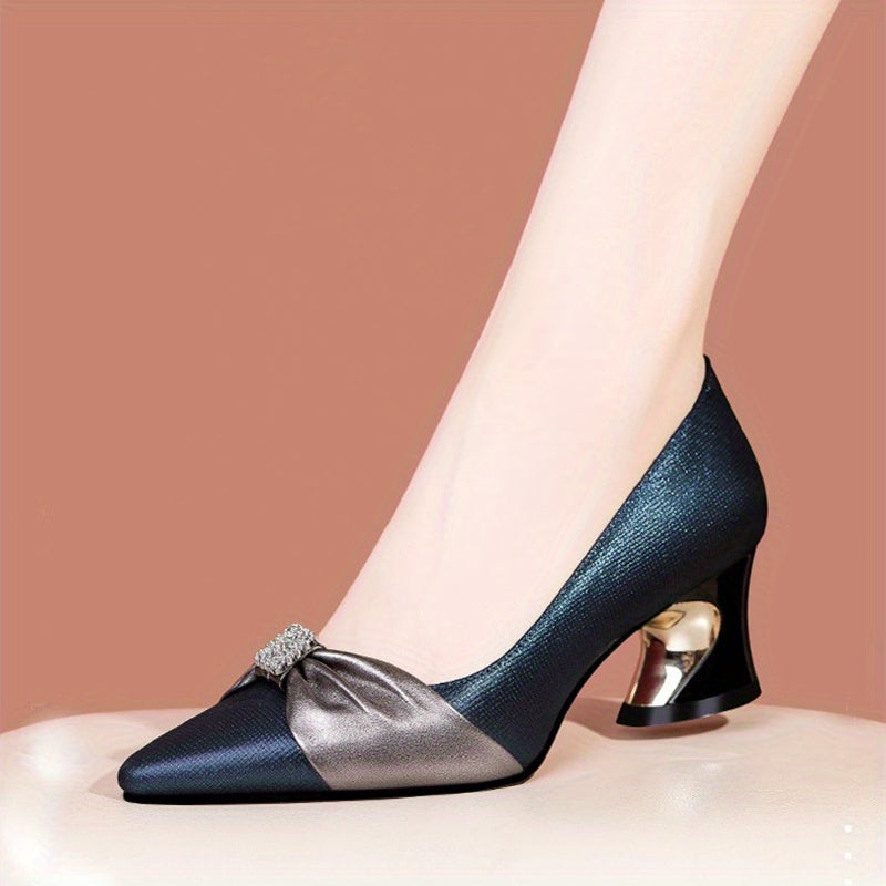 Bow Decor Chunky Heels Pointed Toe Pumps