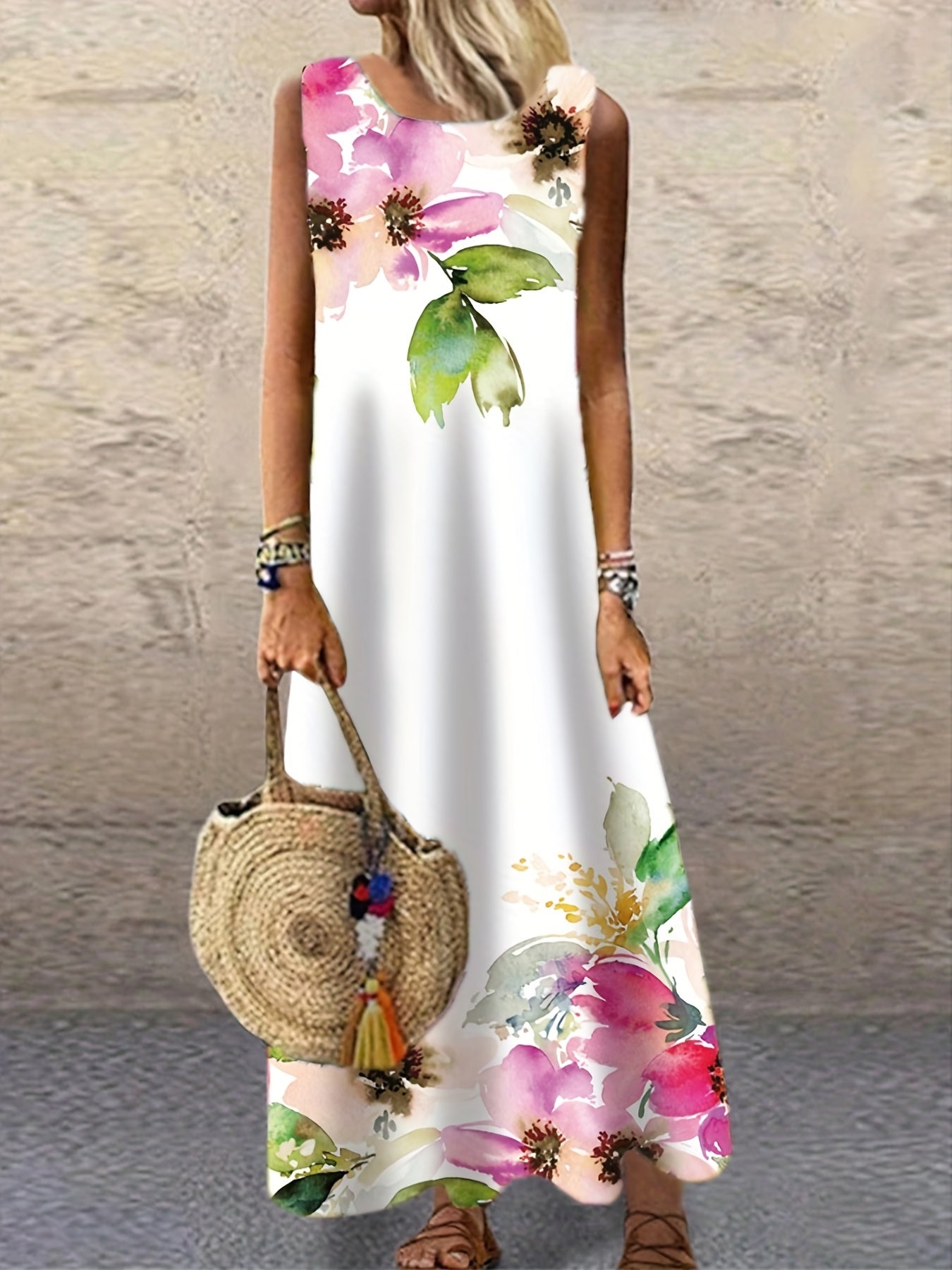 Floral Print Maxi Tank Dress