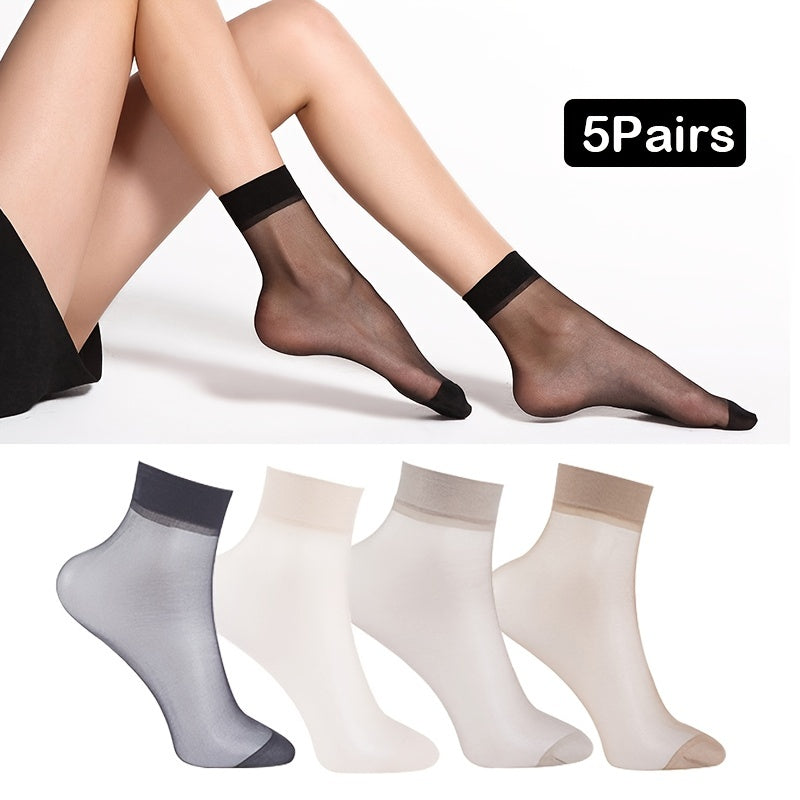 5 Pairs Sheer Nylon Ankle Short Socks