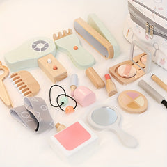 15pcs Wooden Playhouse Haircut & Makeup Set for Boys and Girls