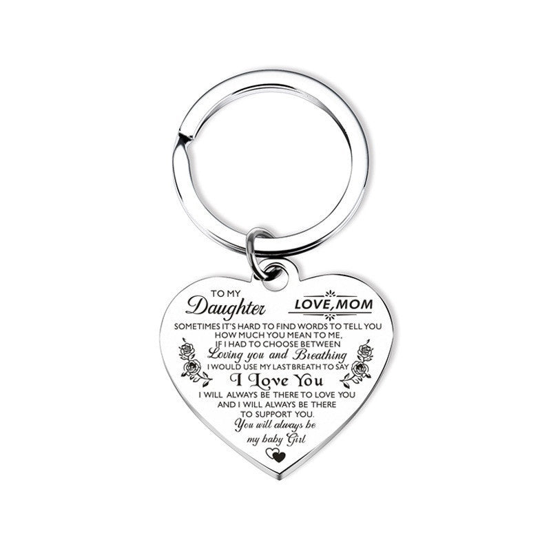 Stainless Steel Heart Pendant Keychain for Daughter and Son