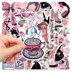 50 Pink Witch Stickers for Luggage Laptop Guitar