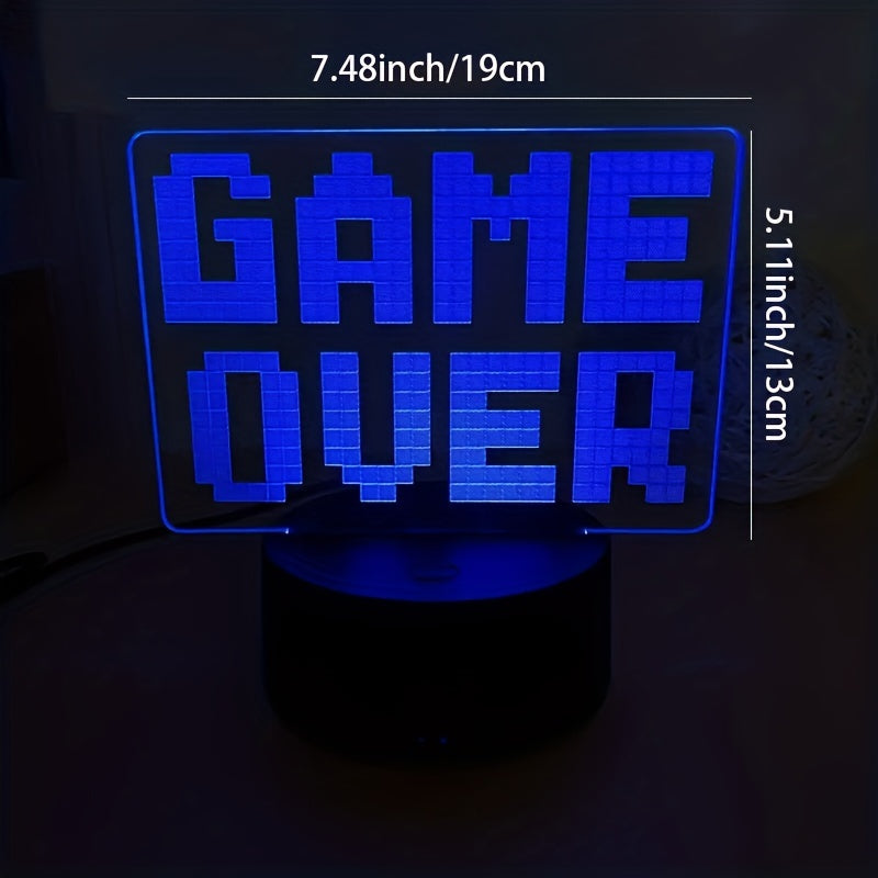 Game Room Game Over Table Lamp Neon Nightlight 16 Colors Touch Remote LED Decor