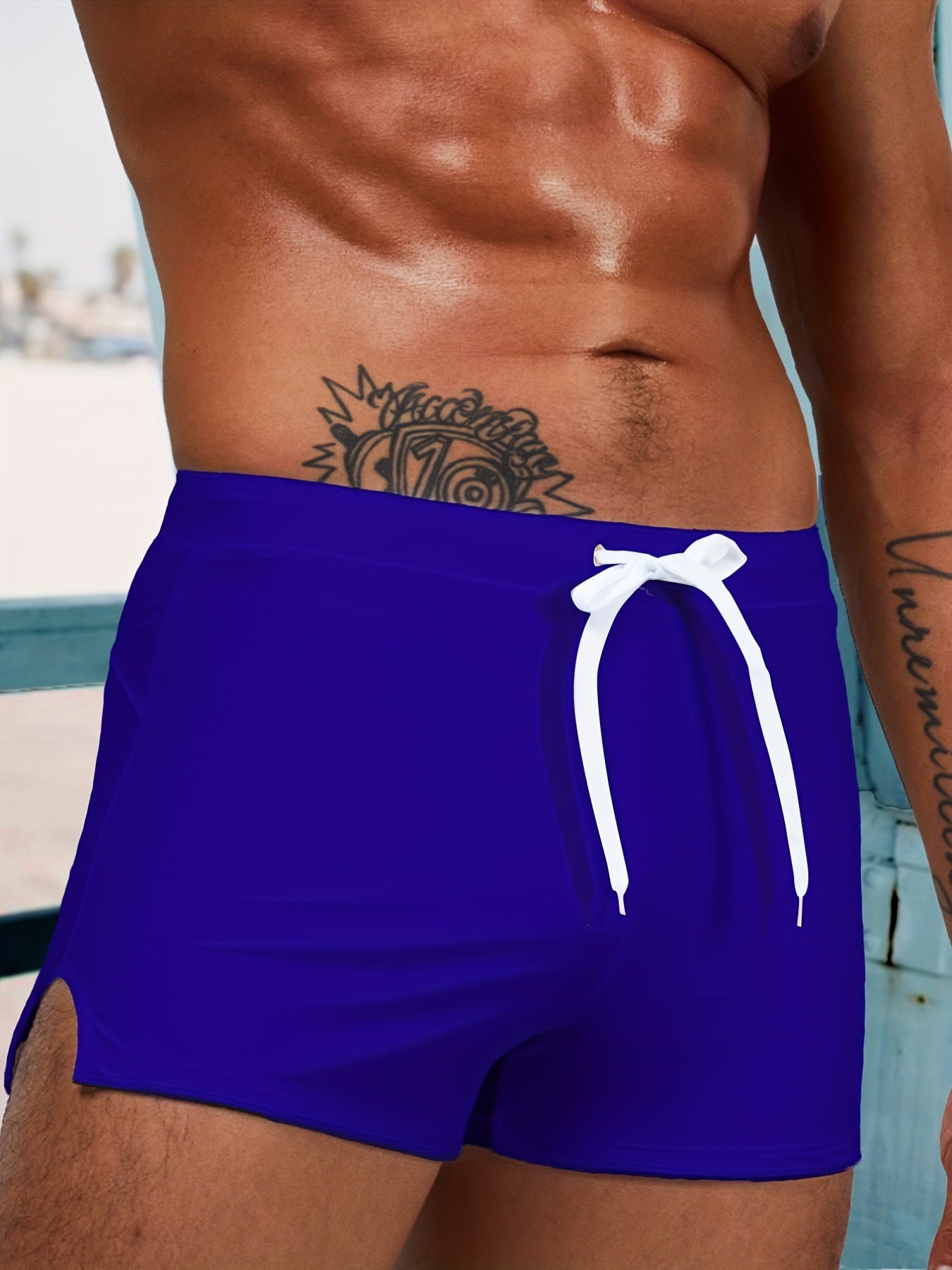 Men's Swim Boxers Solid Swimsuit Shorts Pants With Drawstring