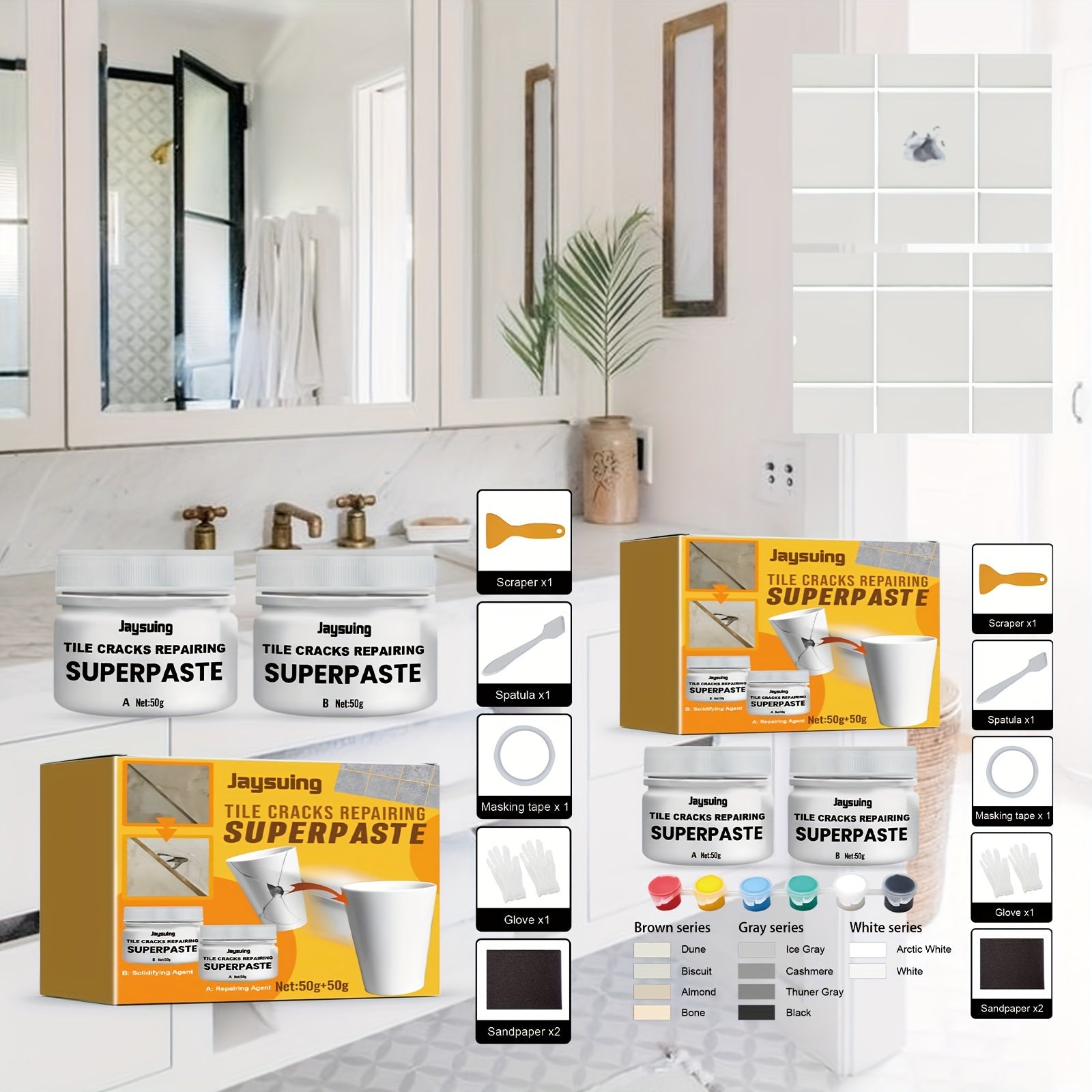 2 Pack Ceramic Tile Repair Paste for Toilet & Floor, Crack Adhesive Paste