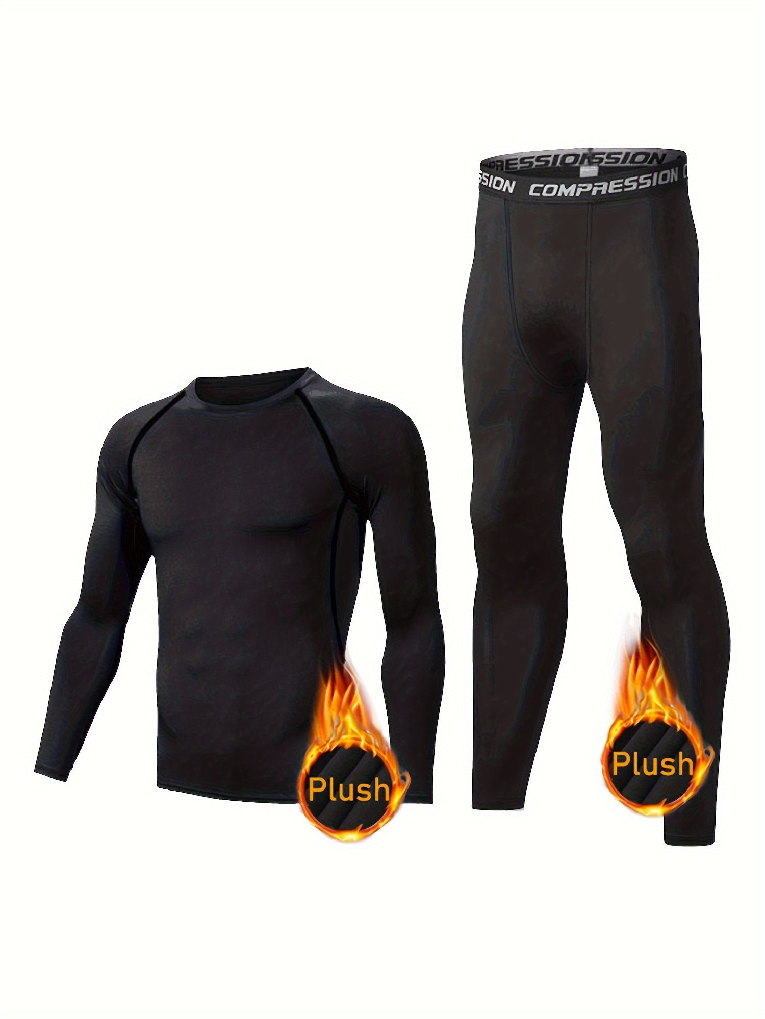 Men's Thermal Underwear Set: Quick Dry Fleece Compression Shirt & Legging