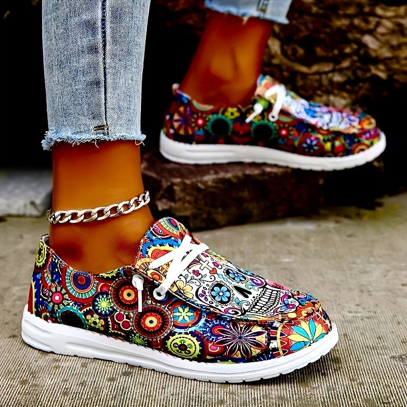 Women's Colorful Lace Up Flat Shoes Lightweight Canvas Casual