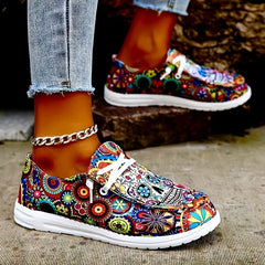 Women's Colorful Lace Up Flat Shoes Lightweight Canvas Casual