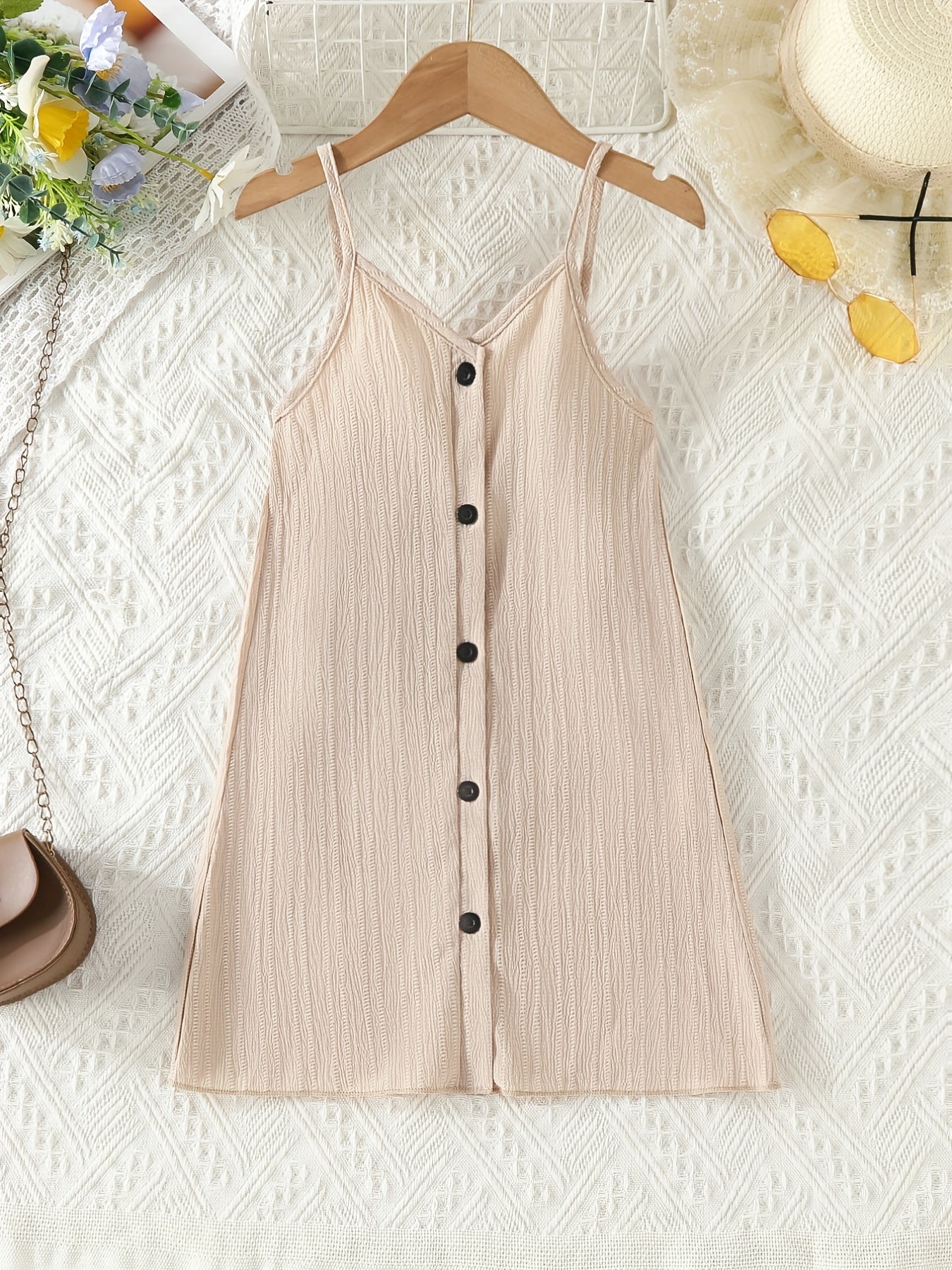 Girls' V-Neck Button Cami Dress