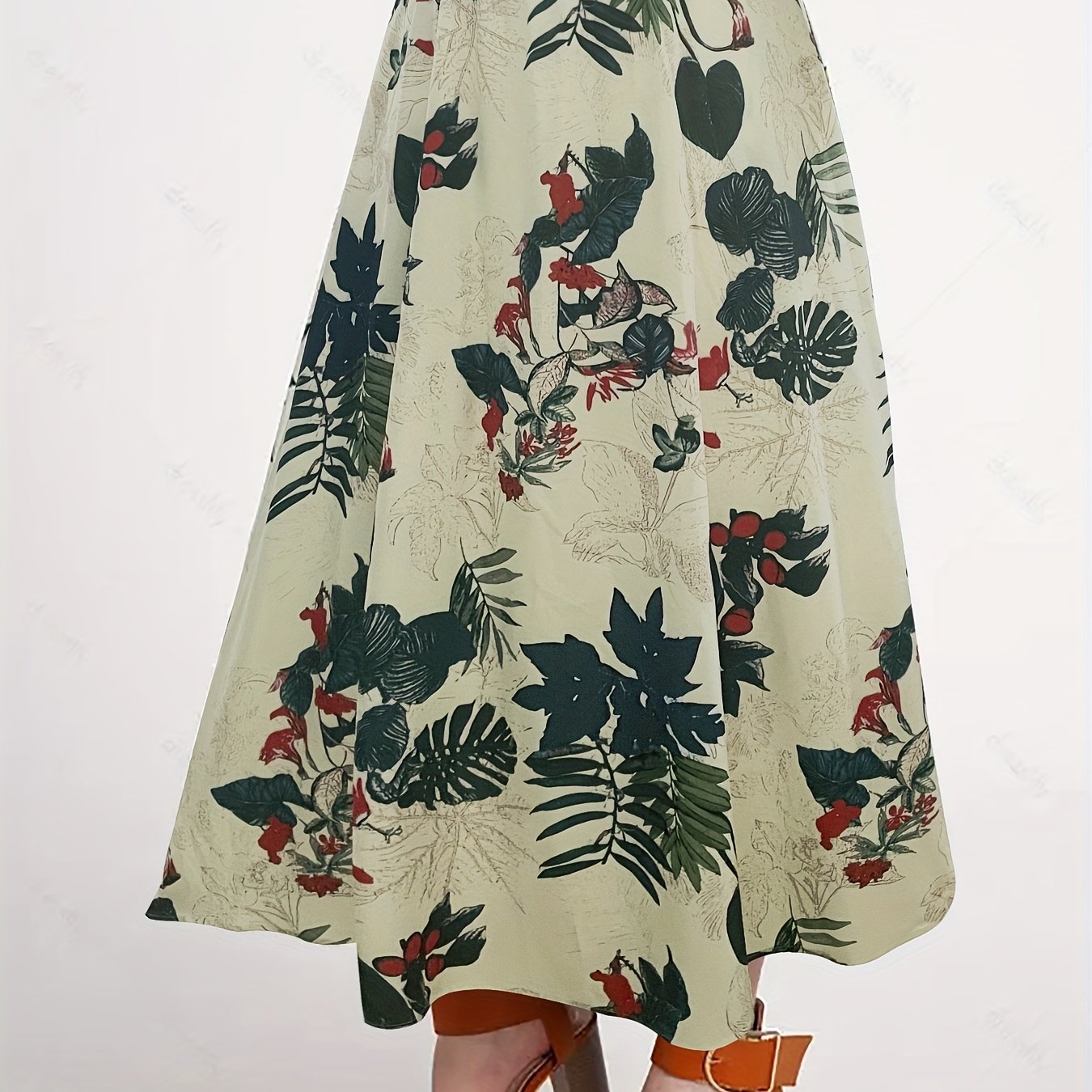 Plus Tropical Print Maxi Skirt With Pockets