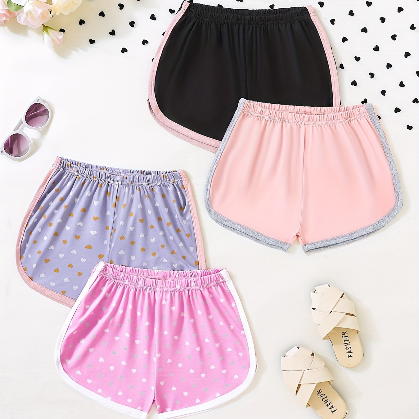 4pcs Girls' Active Shorts Athletic Fit Dry Fit Dolphin Gym Shorts Set