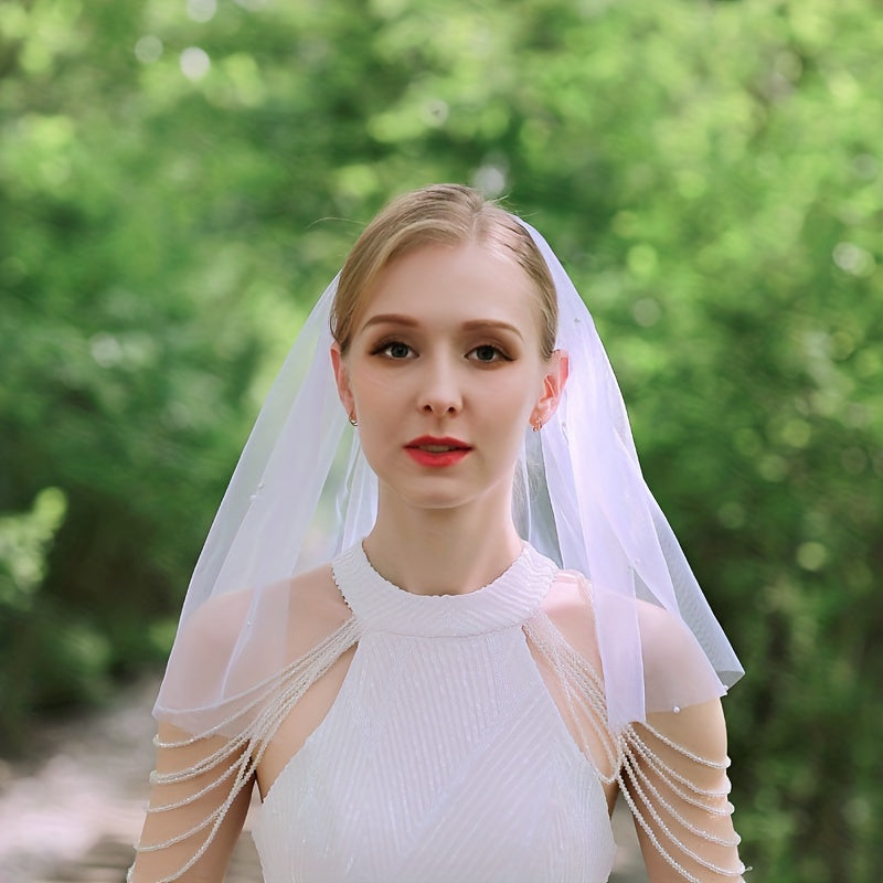 Vintage Bridal Tiara Veil Faux Pearl Wedding Accessory