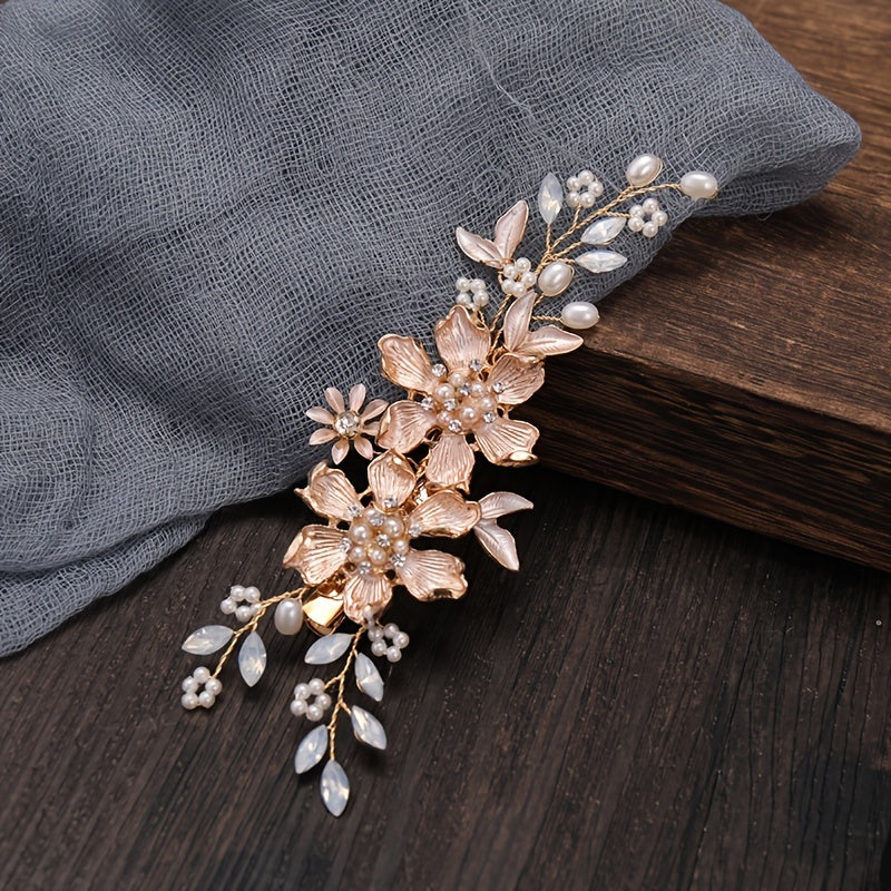 2Pcs Set Golden Leaf Faux Pearl Hair Clips Women Wedding Hair Accessories