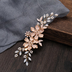 2Pcs Set Golden Leaf Faux Pearl Hair Clips Women Wedding Hair Accessories